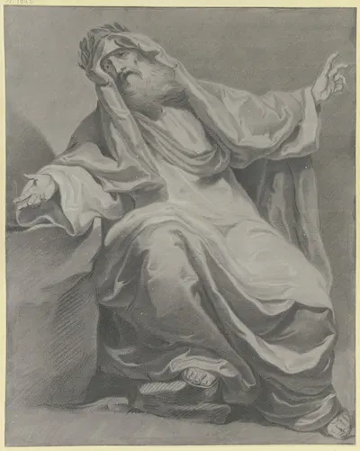 Gewandfigur mit einem Lorbeerkranz by Иоганн Георг Траутман — digital art print download