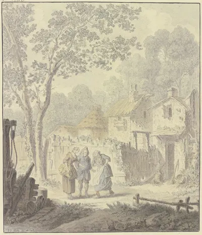 Streitszene mit landfeiner Dame auf der Dorfstraße by Иоганн Георг Вилле — digital art print download