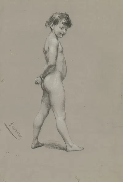 Akt nach einem kleinem Mädchen, in ganzer Figur nach rechts by Иоганн Генрих Хассельхорст — digital art print download