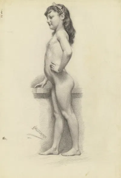 Akt nach einem kleinen Mädchen in ganzer Figur nach links by Иоганн Генрих Хассельхорст — digital art print download