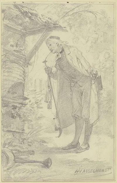 Alter Pfarrherr, Bienenstöcke betrachtend by Johann Heinrich Hasselhorst — digital art print download