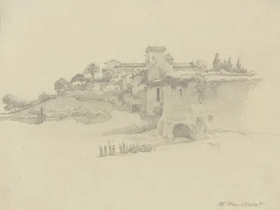 Prozession vor dem Kloster San Onofrio, vom Forum Boarium aus gesehen by Иоганн Генрих Хассельхорст — digital art print…