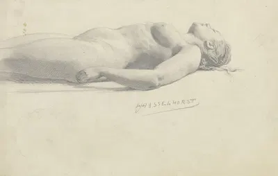 Reclining female nude by Иоганн Генрих Хассельхорст — digital art print download