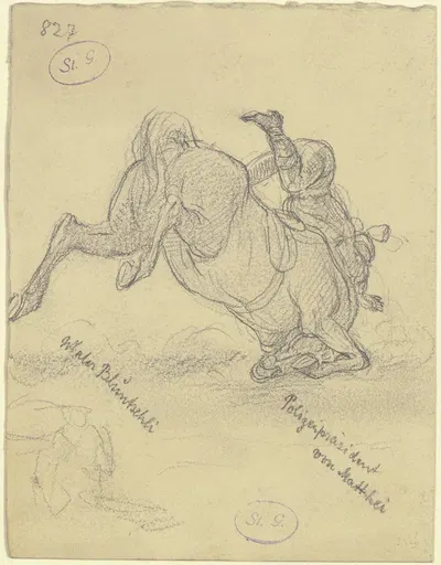 Vornüber stürzendes Pferd samt Reiter by Иоганн Генрих Хассельхорст — digital art print download