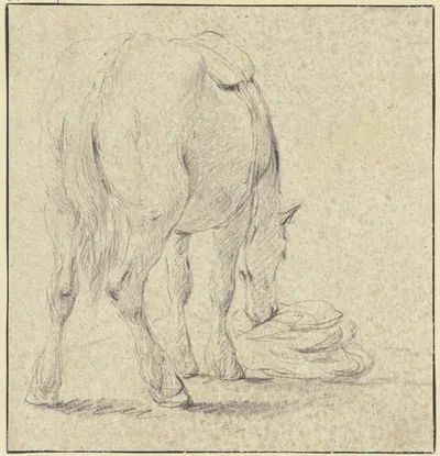Aus einem Sack fressendes Pferd, rückansichtig in starker Verkürzung by Иоганн Генрих Роос — digital art print download