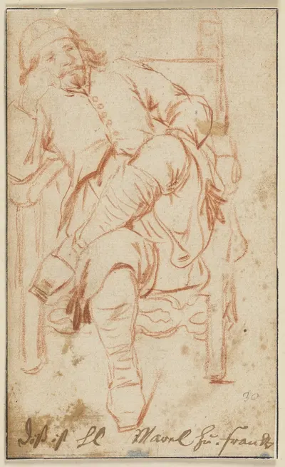 Ein Mann mit übereinandergeschlagenen Beinen auf einem Stuhl sitzend by Иоганн Генрих Роос — digital art print download