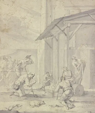 Adoration of the shepherds by Иоганн Генрих Шёнфельд, 1680 — digital art print download