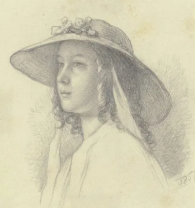 Bildnis eines Mädchens mit Strohhut, Dreiviertelprofil nach links by Johann Jakob Hoff, 1857 — digital art print download