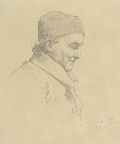 Männlicher Studienkopf, gealtert, Profil nach rechts by Johann Jakob Hoff, 1861 — digital art print download