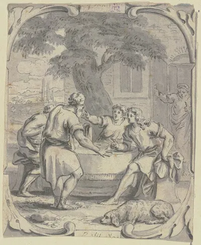 Abraham bewirtet die Engel by Johann Jakob von Sandrart — digital art print download