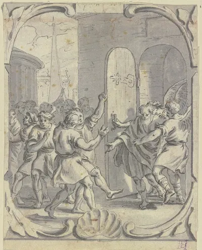 Engel geleiten Lot aus Sodom by Johann Jakob von Sandrart — digital art print download