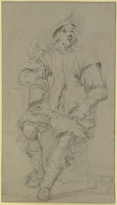 Sitzender Kavalier mit Federhut von vorne by Johann Liss — digital art print download
