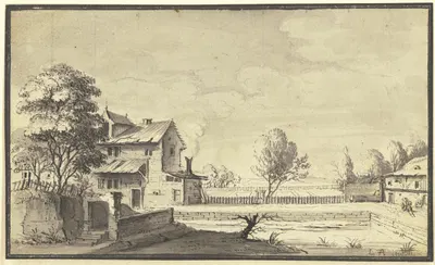 Ein Bauerngut an einem Flüßchen by Иоганн Людвиг Аберли, 1744 — digital art print download