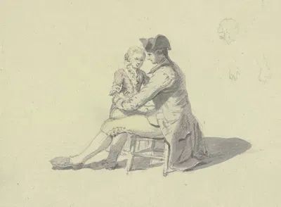 Ein Mann auf einem Stuhl sitzend in Unterhaltung mit einem Jungen by Иоганн Людвиг Аберли — digital art print download