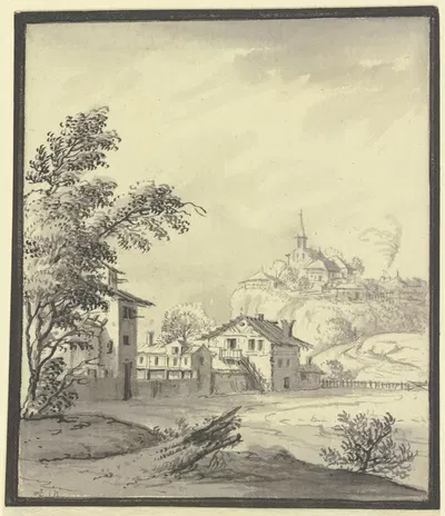 Häuser an einer Wiese by Иоганн Людвиг Аберли, 1744 — digital art print download