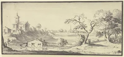 Landschaft mit einem Fluß by Иоганн Людвиг Аберли, 1744 — digital art print download