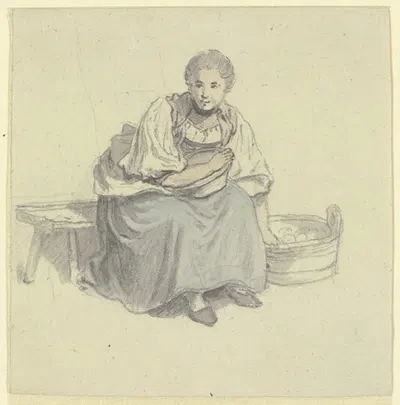 Sitzende Frau mit Holzbütte by Иоганн Людвиг Аберли — digital art print download
