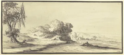 Weite, hügelige Landschaft mit einer Straße by Иоганн Людвиг Аберли, 1744 — digital art print download