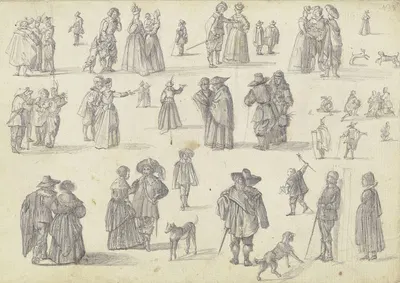 14 Figurenstudien in Einzelfiguren und Gruppen, dazu Hunde by Иоганн Людвиг Эрнст Морганштерн — digital art print download