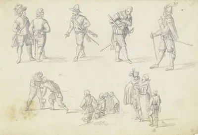 14 Figurenstudien, meist Soldaten by Иоганн Людвиг Эрнст Морганштерн — digital art print download