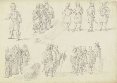 21 Figurenstudien, darunter drei Frauenfiguren by Johann Ludwig Ernst Morgenstern — digital art print download