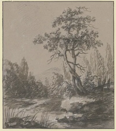 Landschaft mit zwei Bäumen am Wasser by Иоганн Людвиг Эрнст Морганштерн — digital art print download