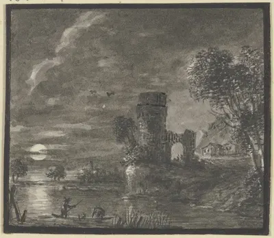 Turmruine am Wasser bei Mondschein by Иоганн Людвиг Эрнст Морганштерн — digital art print download