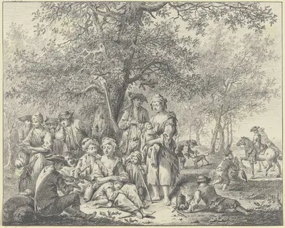 Zigeunerfamilie unter einer Eiche am Waldrand rastend by Johann Ludwig Ernst Morgenstern — digital art print download