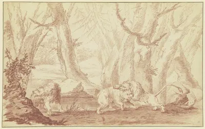 Zwei Bären, der eine von einem Löwen angegriffen by Johann Ludwig von Pfeiff — digital art print download