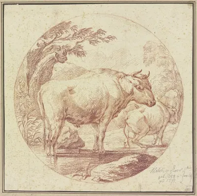 Cattle drinking by Johann Melchior Roos — digital art print download