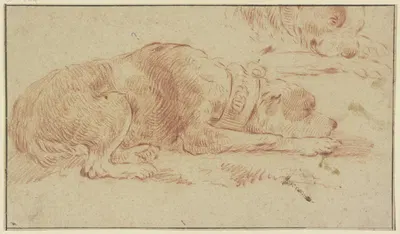 Liegender Hund nach rechts, oben Variante des Kopfes by Иоганн Мельхиор Роос — digital art print download