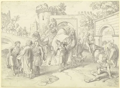 Caravan at the bridge gate by Johann Michael Wittmer, 1833 — digital art print download
