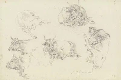 Six cattle by Иоганн Непомук Раух, 1844 — digital art print download