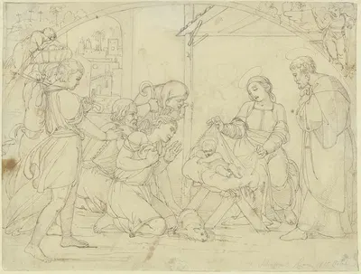 Adoration of the shepherds by Johann Scheffer von Leonhardshoff, 1815 — digital art print download