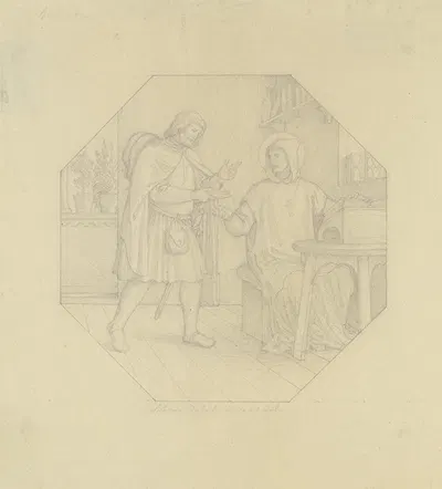 Ein Kurier übergibt einem nimbierten Gelehrten einen Brief by Johann von Schraudolph — digital art print download