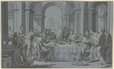 Gastmahl im Haus des Zöllners Matthäus by Иоганн Вольфганг Баумгартнер — digital art print download