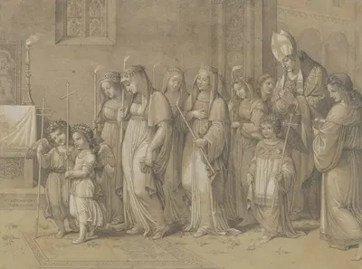 Prozession römischer Mädchen zur Erstkommunion by Johannes Riepenhausen, 1812 — digital art print download