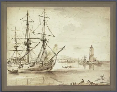 Marine, links ein Dreimaster, rechts ein Leuchtturm by Клод-Жозеф Верне — digital art print download