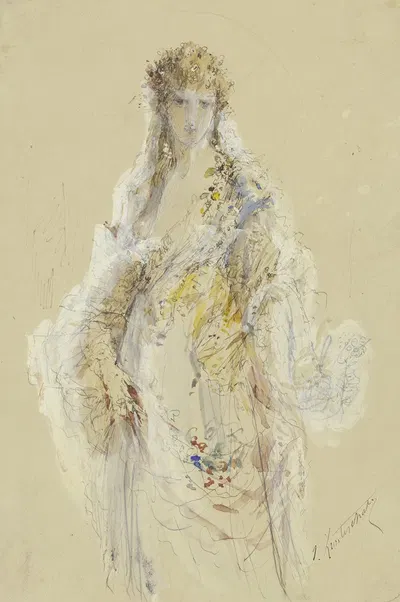 Dame in blumengarniertem Ballkleid by Jules Lunteschütz — digital art print download