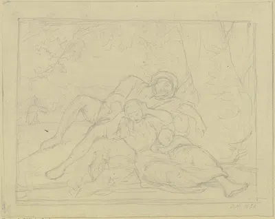 Sleeping family in the forest by Julius Hamel, 1870 — digital art print download