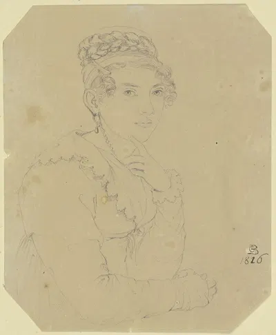 Halbfigur einer jungen Frau mit aufgestütztem linkem Arm by Carl Barth, 1826 — digital art print download