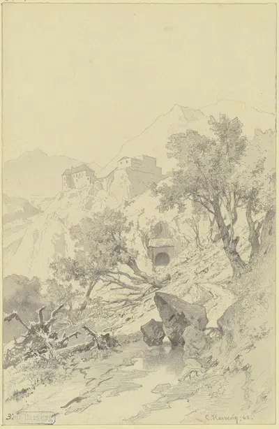 Castle in the mountains by Карл Фридрих Харвенг, 1868 — digital art print download
