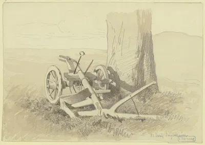 Plough underneath a tree by Карл Фридрих Харвенг — digital art print download