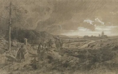 Schwarzwälder Schuljugend bei heraufziehendem Gewitter by Карл Фридрих Харвенг — digital art print download