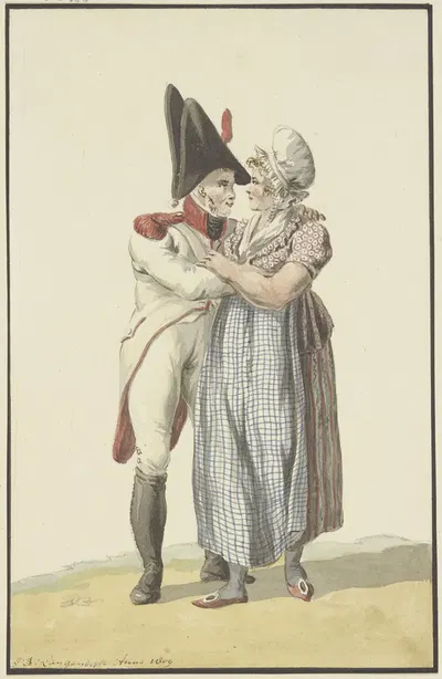 Ein Soldat umarmt eine Frau by Ян Антоний Лангендайк, 1809 — digital art print download