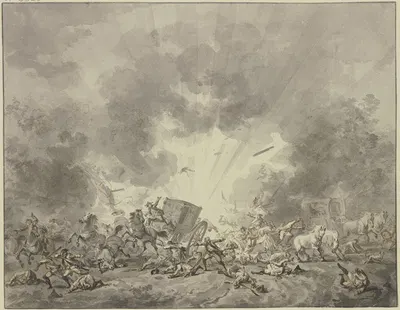 Pulverexplosion inmitten einer Truppenabteilung by Ян Антоний Лангендайк, 1810 — digital art print download