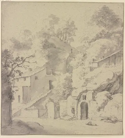 Houses in front of a cliff by Ян Асселейн — digital art print download