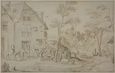 Dorfansicht mit der Heiligen Familie auf der Flucht nach Ägypten by Ян Брейгель Старший — digital art print download