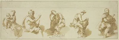 Fünf sitzende allegorische Figuren by Jan de Bisschop — digital art print download