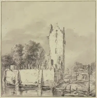 Turm bei einer Mauer, von Wasser umgeben by Jan Hulswit — digital art print download